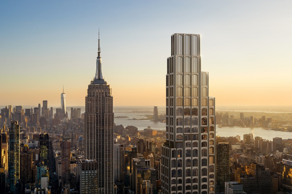 A new building scrapes the sky above New York
