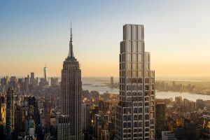 A new building scrapes the sky above New York